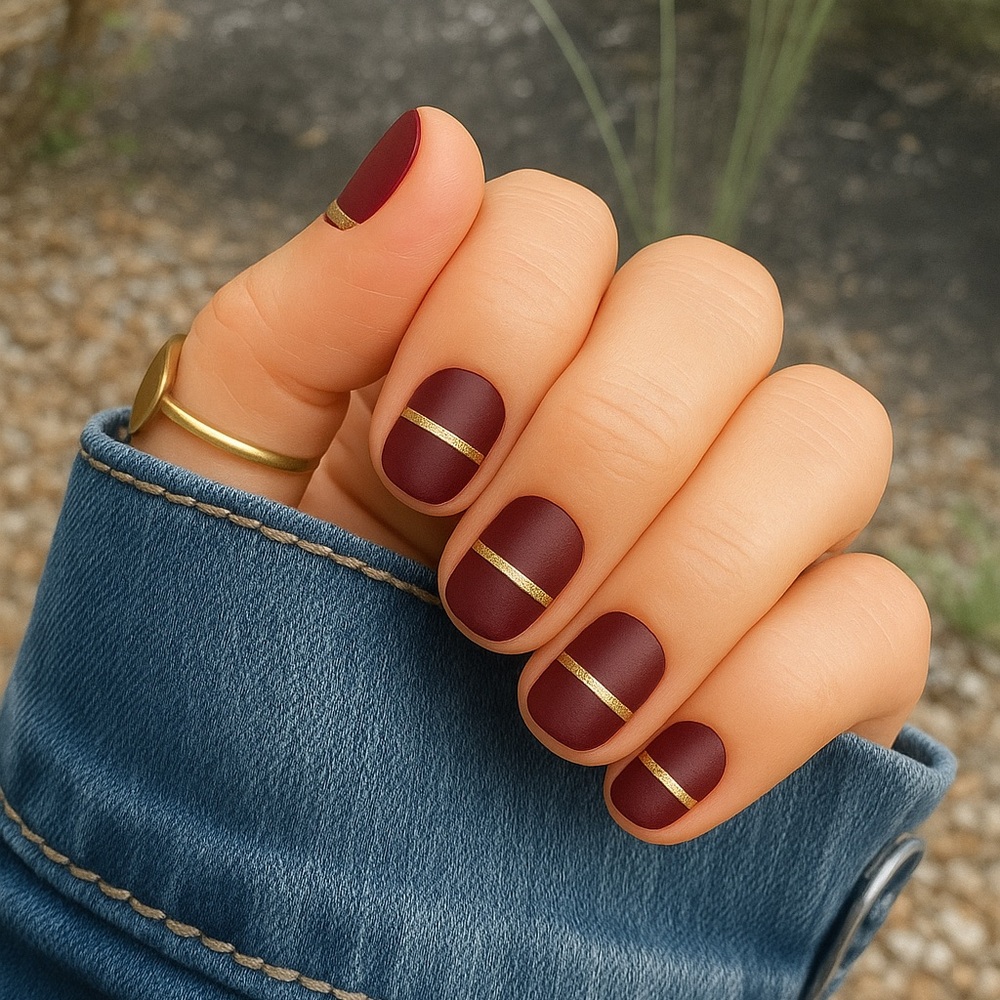 Maroon and Gold Stripe Nail Sticker Wraps